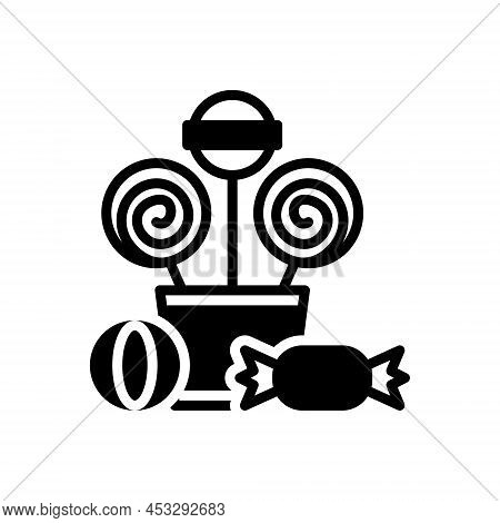 Black Solid Icon For Candy Sweet-stuff Sweetmeats Lollipop Delicious Caramel Snack Tasty