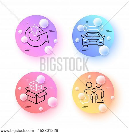 Car, Share Idea And Family Questions Minimal Line Icons. 3d Spheres Or Balls Buttons. Packing Boxes 