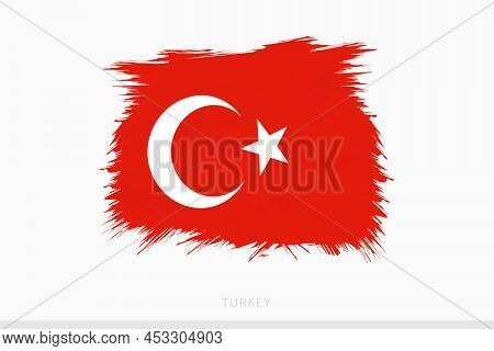 Grunge Flag Of Turkey, Vector Abstract Grunge Brushed Flag Of Turkey On Gray Background.
