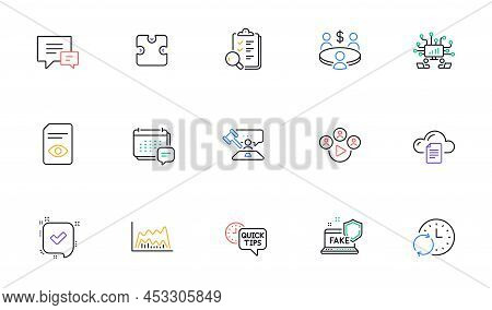 Message, Video Conference And File Storage Line Icons For Website, Printing. Collection Of Quick Tip
