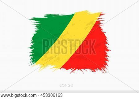 Grunge Flag Of Congo, Vector Abstract Grunge Brushed Flag Of Congo On Gray Background.