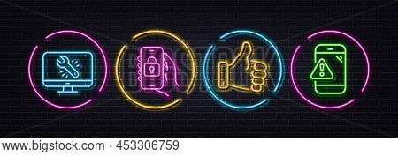 Like Hand, Locked App And Monitor Repair Minimal Line Icons. Neon Laser 3d Lights. Warning Message I