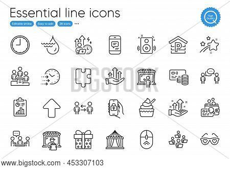 Market Seller, Report And Growth Chart Line Icons. Collection Of Message, Teamwork, Love Glasses Ico