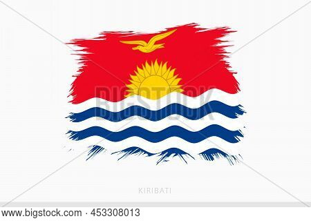 Grunge Flag Of Kiribati, Vector Abstract Grunge Brushed Flag Of Kiribati On Gray Background.