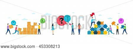 Music App, Face Biometrics And Teamwork Minimal Line Icons. People Characters With Puzzle, Delivery 