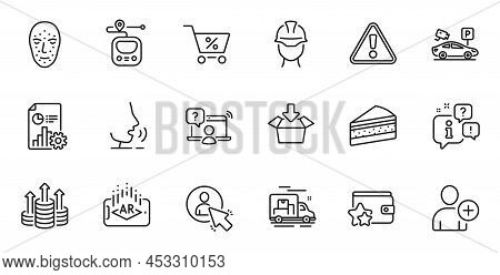 Outline Set Of Get Box, Add User And Budget Line Icons For Web Application. Talk, Information, Deliv