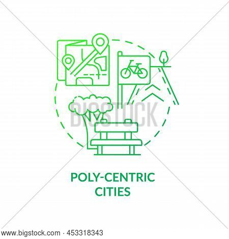 Poly-centric Cities Green Gradient Concept Icon. Urban Development Principle Abstract Idea Thin Line