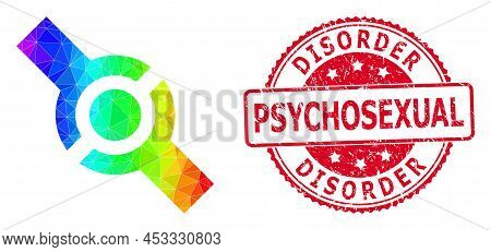 Red Round Rubber Disorder Psychosexual Badge And Low-poly Connector Icon With Spectrum Colored Gradi
