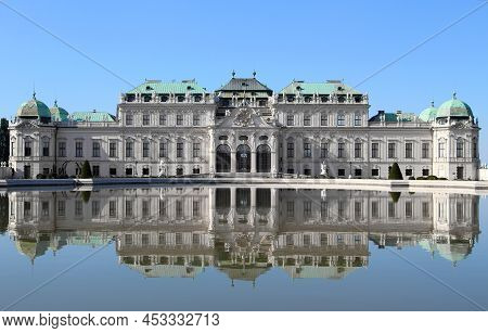 Wien, W, Austria - August 28, 2014: Upper Belvedere Castle And The Lake