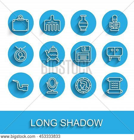 Set Line Smoking Pipe, Round Makeup Mirror, Suitcase, Ancient Coin, Papyrus Scroll, Classic Teapot, 