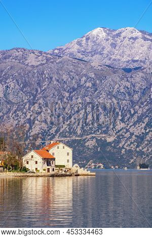 Beautiful Mediterranean Landscape. Montenegro, Adriatic Sea. Kotor Bay, Village Of Stoliv And Snow-c