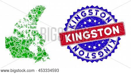 Ecology Canada V2 Map Collage Of Herbal Leaves In Green Color Tinges And Grunge Bicolor Kingston Sea