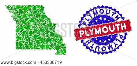 Ecology Missouri State Map Mosaic Of Herbal Leaves In Green Color Variations With Grunge Bicolor Ply