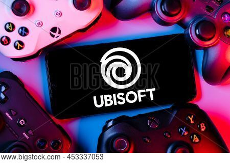 Kazan, Russia - Apr 15, 2022: Ubisoft Is French Video Game Company. Smartphone With Ubisoft Logo On 