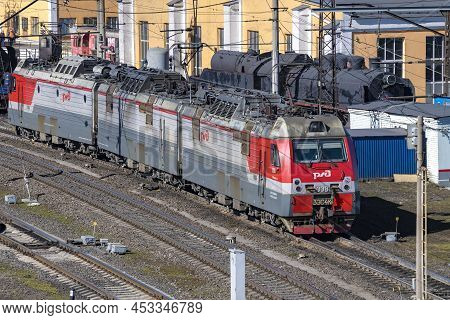 Saint Petersburg, Russia - August 26, 2020: Russian Dc Electric Locomotive 3es4k 
