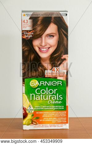 Pruszcz Gdanski, Poland - April 20, 2022: Garnier Natural Goldern Brown Hair Dye.