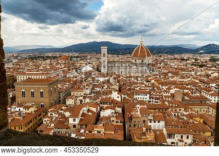 Florence, Italy - September 18, 2018: This Is A View Of The City And The Cathedral From The Height O