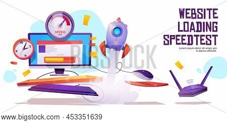 Website Loading Speed Test Banner. Internet Site Quick Traffic Optimization Engine Plugin Testing. C