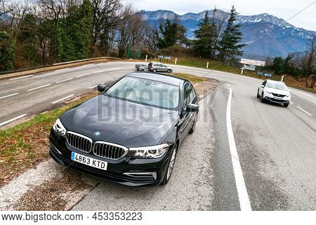 Auvergne-rhone-alpes, France - March 9, 2019: Luxury Saloon Car Bmw 520d (g30) At The Twisting Mount