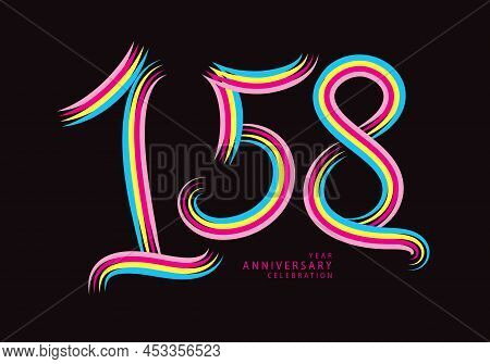 158 Number Design Vector, Graphic T Shirt, 158 Years Anniversary Celebration Logotype Colorful Line,