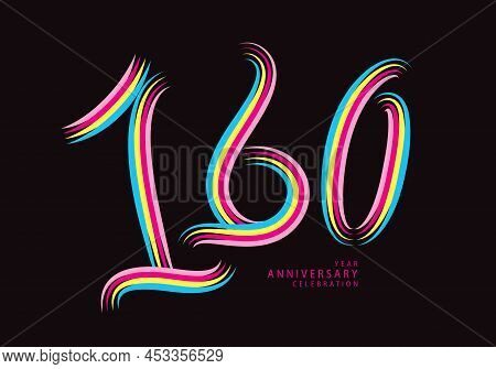 160 Number Design Vector, Graphic T Shirt, 160 Years Anniversary Celebration Logotype Colorful Line,