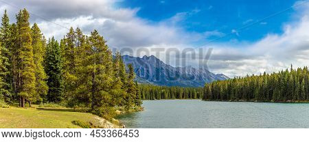 Panorama Of Johnson Lake In Banff National Park, Canada