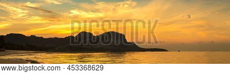 Panorama Of Sunset At Tropical Beach At Koh Mook (koh Muk) Island, Thailand