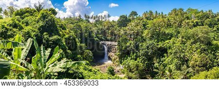 Panorama Of  Tegenungan Waterfall On Bali, Indonesia In A Sunny Day