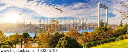 Beautiful Panorama Of Istanbul And The Second Bosphorus Bridge, Turkey.