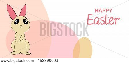 Easter Background With Eggs, Rabbit. Happy Easter Banner. Template Design For Greeting Card, Postcar