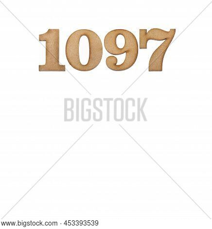 Number 1097 In Wood, Isolated On White Background