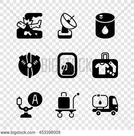 Set Plane Crash, Radar, Barrel Oil, Aircraft Steering Helm, Trolley Baggage, Fuel Tanker Truck, Prop