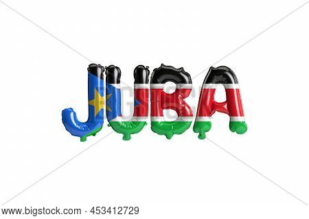 3d Illustration Of Juba Capital Balloons With South Sudan Flags Color Isolated On White