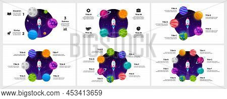 Circle Diagram. Startup Vector Infographic. Rocket Launch Into Space. Universe Background. Presentat
