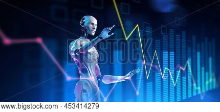 Robotic Rpa Big Data Analysis Automation Trading Robot Technology With Carts And Diagrams On Virtual