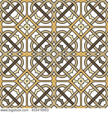 Arabic Style Braided Seamless Pattern. Grid Ornamental Intricate Background. Vector Repeat Braid Bac
