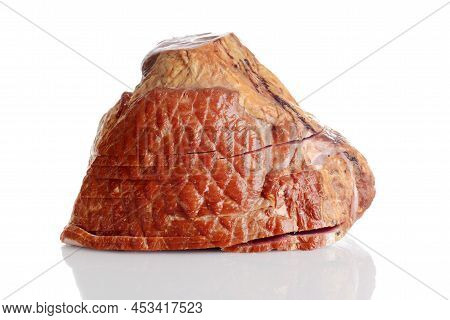 Closeup Of Applewood Smoked Spiral Sliced Ham Side View