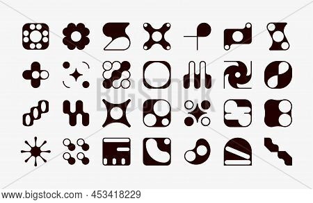 Set Of Geometric Logos. Modern Bold Brutalistic Square Objects And Shapes. Colorful Minimalistic Sil