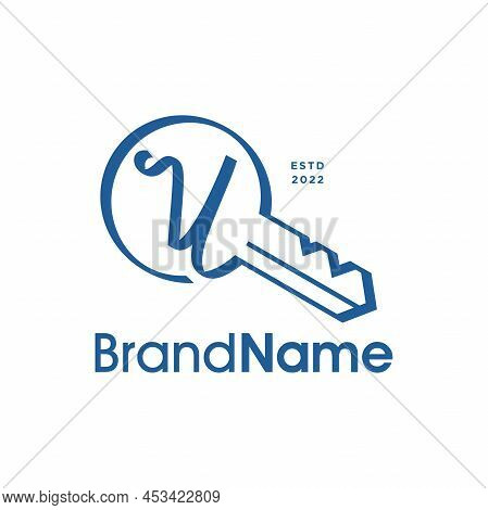 Modern And Abstract Illustration Logo Design Initial V Shaped Like A Key.