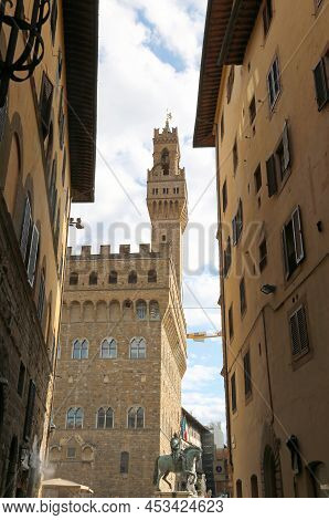 View Of Old Palace Called  Palazzo Vecchio With The High Tower Called Torre Di Arnolfo Di Cambio In 