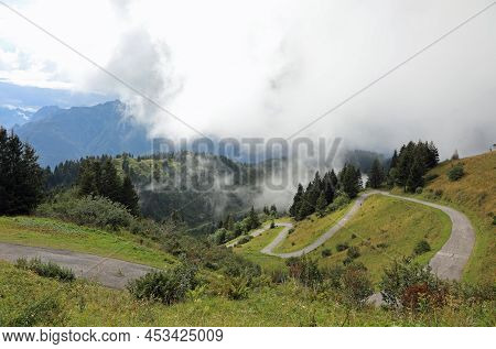 Road With A Very Steep Climb That From The Town Of Ovaro Leads To The Top Of Zoncolan Mount In North
