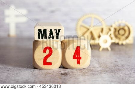 May 24 On The Wooden Calendar.the Twenty-fourth Day Of The Spring Month, A Calendar For The Workplac