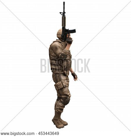 Soldier With A Machine Gun Isolated White Background 3d Illustration