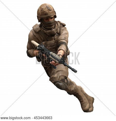 Soldier With A Machine Gun Isolated White Background 3d Illustration