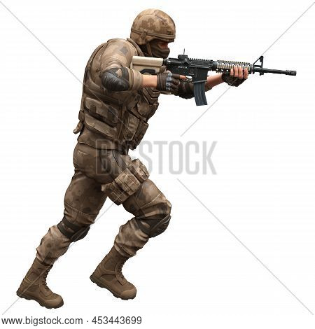 Soldier With A Machine Gun Isolated White Background 3d Illustration