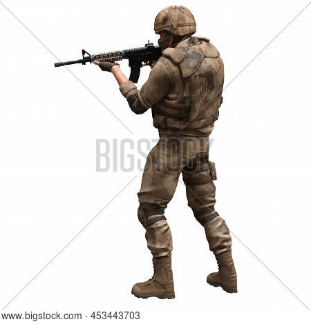 Soldier With A Machine Gun Isolated White Background 3d Illustration