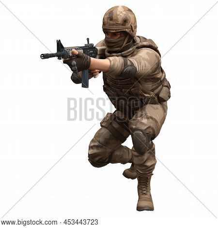 Soldier With A Machine Gun Isolated White Background 3d Illustration