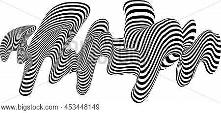 Abstract Black And White Stripe. Liquify Wave Line. Perspective Smooth Ribbon.