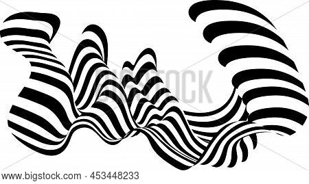 Abstract Black And White Stripe. Liquify Wave Line. Perspective Smooth Ribbon.