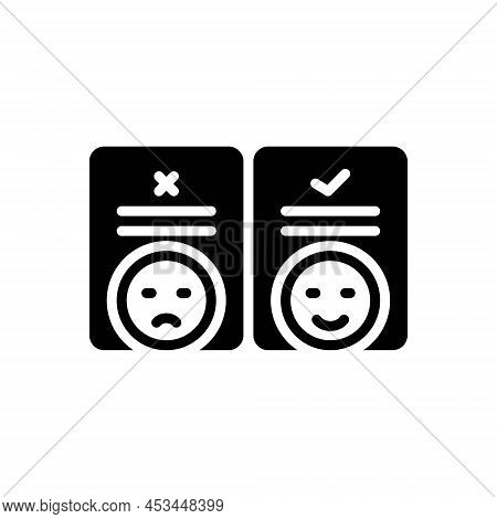 Black Solid Icon For Satisfied Contented Acquiescent Convinced Fulfilled Feedback Review Quality